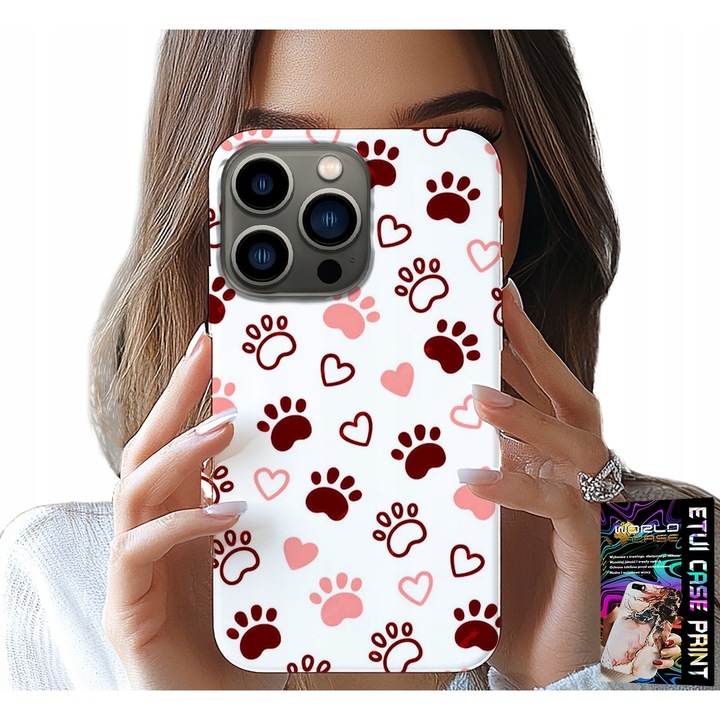 Tok iPhone 15 Pro-hoz, World Case, kutya mancsa fehér alapon, szilikon, optimális védelem