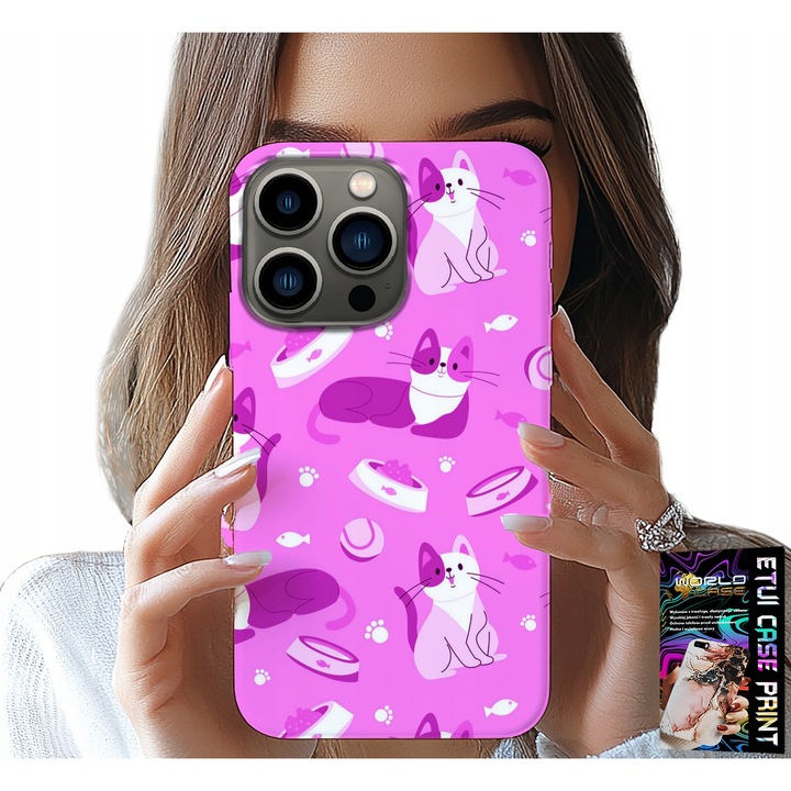 Caz pentru telefon, World Case, iPhone 15 Pro, pisici, silicon