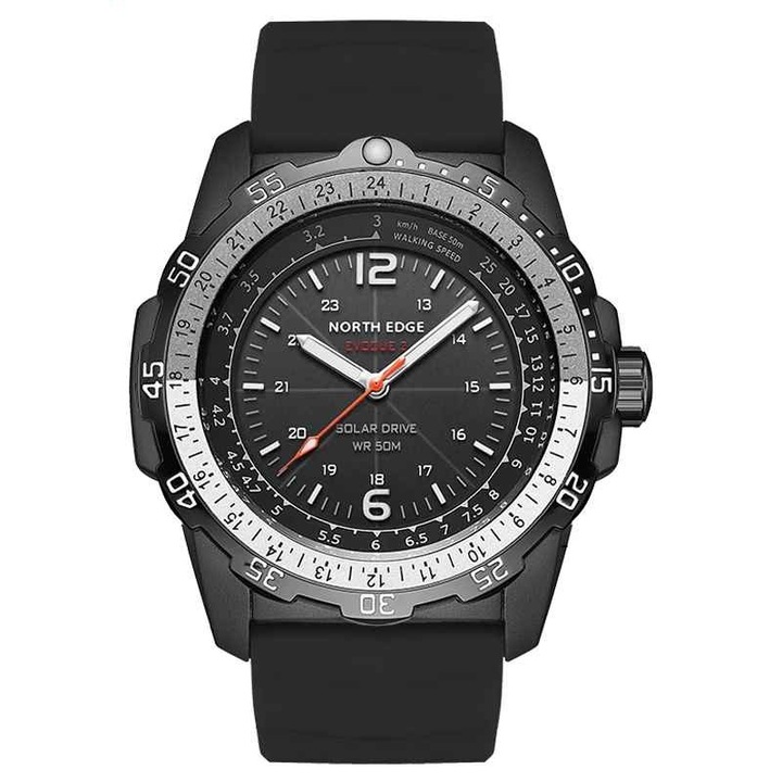 NORTH EDGE EVOQUE 2 – Ceas sport solar-drive, autonomie 180 zile, rezistenta la apa 50M, carcasa metalica, curea silicon 24mm