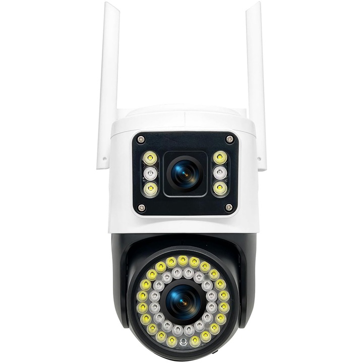 RENEW FORCE® WiFi dupla forgatható kamera, 8MP UHD, H.265 tömörítés, 4x digitális zoom, 90° látószög, 355°/90° forgatás, IR + LED 30m-ig, mozgásérzékelés, kétirányú hang, SD kártya 128GB-ig, IP66, ABQ-202W