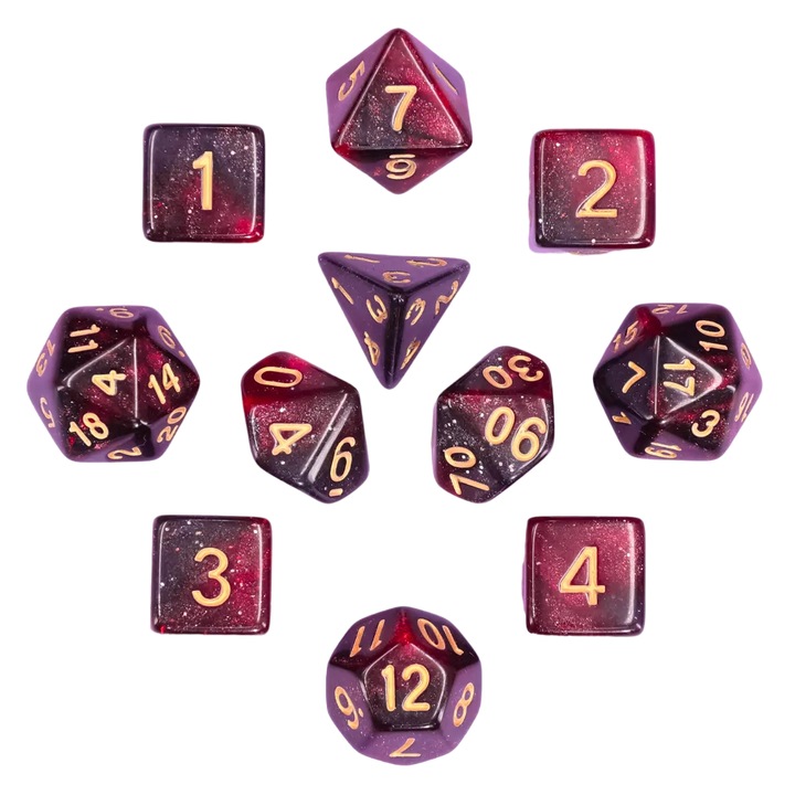 Készlet, A Törpék Esküje, 11 darab, 16 mm, 18 mm, 20 mm, RPG kocka, felnőtteknek, Többszínű, a készlet tartalma: 1x k4, 4x k6, 1x k8, 1x k10, 1x k00, 1x k12, 2x k20, műanyag, játékosoknak, szerepjátékokhoz, játékokhoz