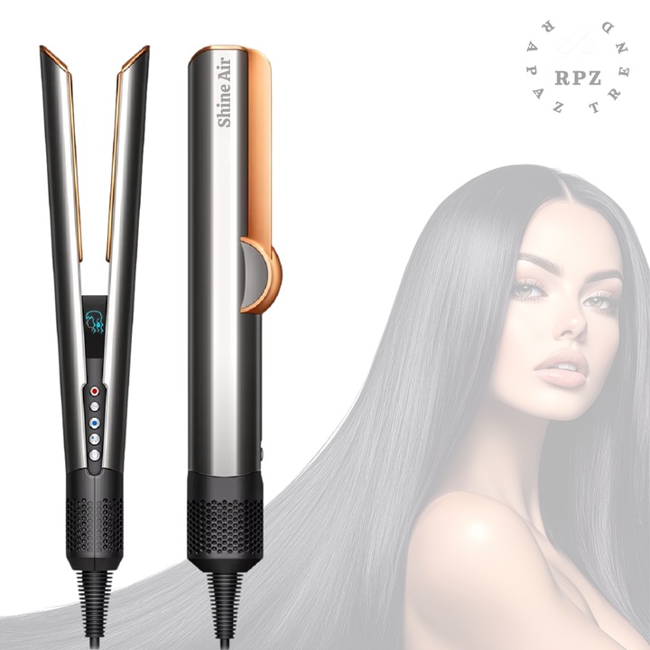 Placa indreptat si uscat parul,2 in 1, uscator par,1500W,200milioane Ioni Negativi, Uscare Rapida,3 Trepte Temperatura(Uscat, Umed),2 Viteze de aer,20 m/s,3 Trepte Temperatura Aer Cald, buton aer rece, motor110000 rpm, gri-portocaliu, SHINE AIR-placa par