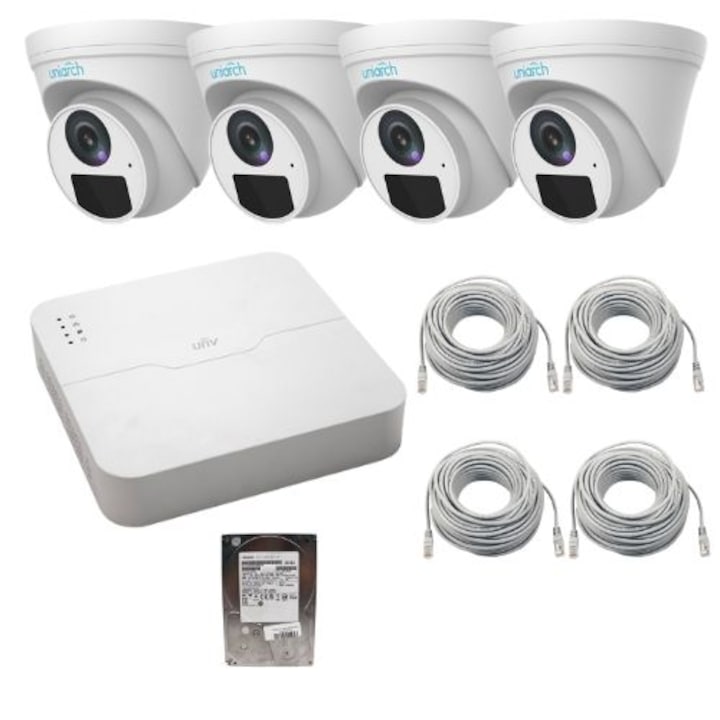 Kit Supraveghere 2 Camere Full HD Interior/Exterior IR 20m + DVR 4 canale video / 1 canal audio, 1080P