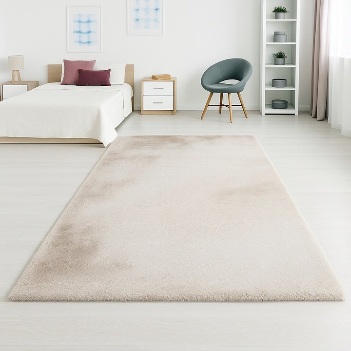 Килим 80 x 150 см Пухкав косъм Livario Softdream Бежов, Сертификат Oeko, Плътност 2.5KG/m2, Дебелина 39 мм, Брой възли на м2 29000 Модерен