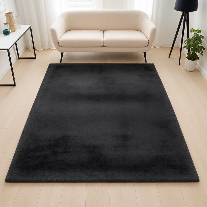 Килим 200 x 290 см Pufos Blana Livario Softdream Graphite, Сертификат Oeko, Плътност 2.5KG/m2, Дебелина 39 мм, Брой възли на м2 29000 Модерен