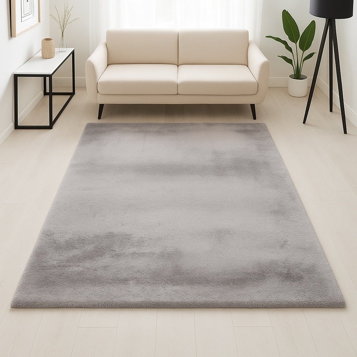 Килим 80 x 150 см Пухкава Козина Livario Softdream Silver, Сертификат Oeko, Плътност 2.5KG/m2, Дебелина 39 мм, Брой възли на m2 29000 Модерен