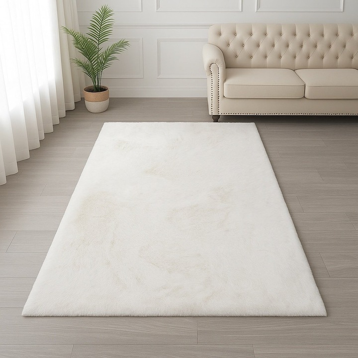 Covor LIVARIO 80 x 150 cm Pufos Blana Softdream Ivory White, Certificat Oeko, Densitate 2.5KG/m2, Grosime 39 mm, Numar noduri pe m2 29000 Modern