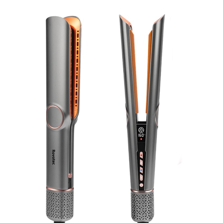 Aparat placa de indreptat parul cu aer cald 2 in 1 Rovotec HS-906, 1300W, Uscare si Indreptare Simultana, Ioni Negativi, Temperatura reglabila, Uscator, Indreptare par umed, Indreptare par uscat