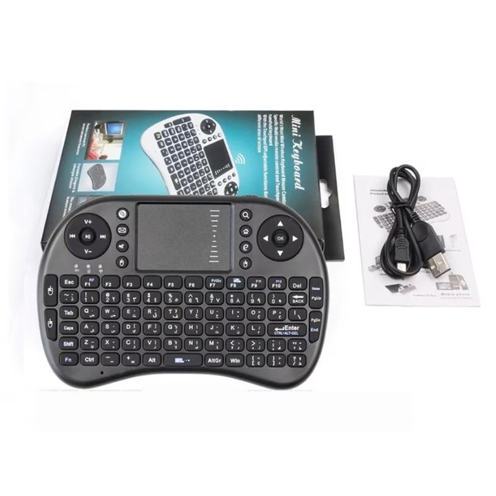 Tastatura Wireless ENG (Engleza) cu Touchpad Iluminat | 2-in-1 Air Mouse si Keyboard | Alimentare pe Baterii AAA (Neincluse) | Control la Distanta pentru Smart TV, Android TV, PC
