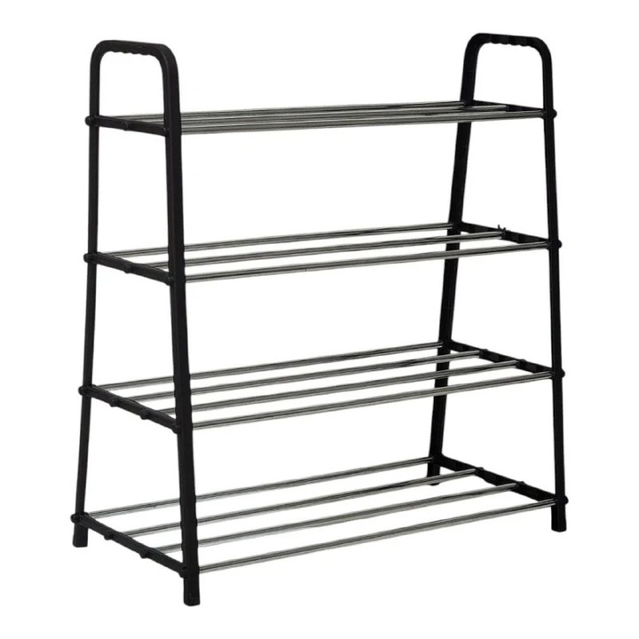 Метален шкаф за обувки с 4 рафта, органайзер за обувки 58x28x62 см, стойка за съхранение на обувки и чехли, солидна конструкция, лесен за сглобяване, SP-442