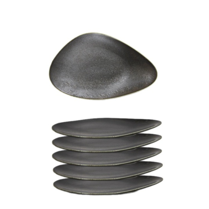 Set 6 platouri portelan triunghi ANTIQUE BLACK 36cm