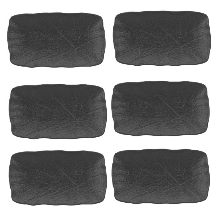 Set 6 platouri dreptunghiulare din portelan Culinaro Willow Black 15x8cm