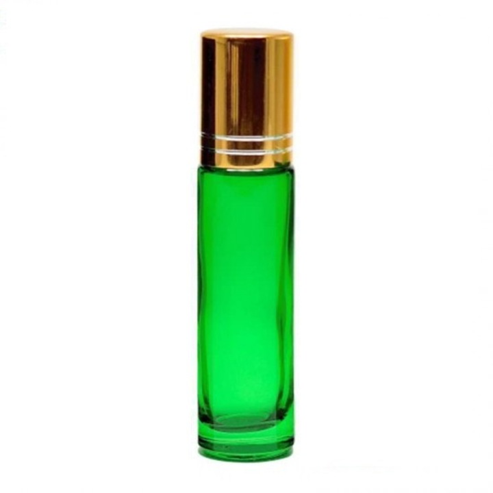 Recipient roll-on verde, capac auriu metalizat, 10ml