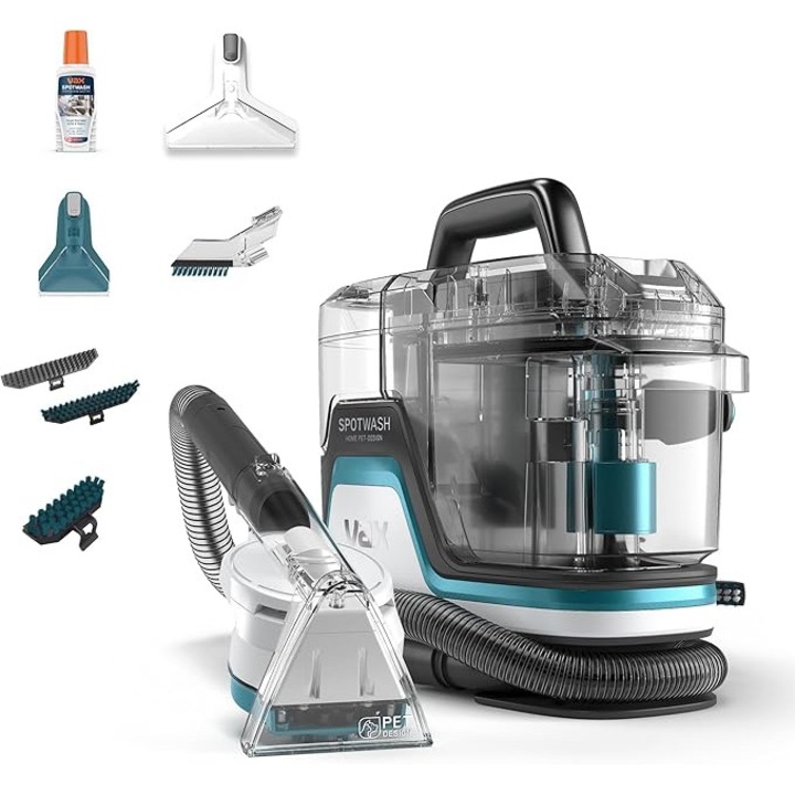 Aspirator Vax SpotWash Home Duo Pet Edition, tehnologie SpinScrub, alb/albastru