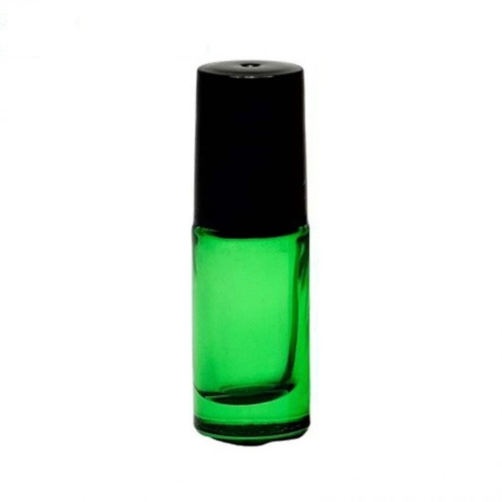 Recipient roll-on verde, capac plastic negru, 5ml