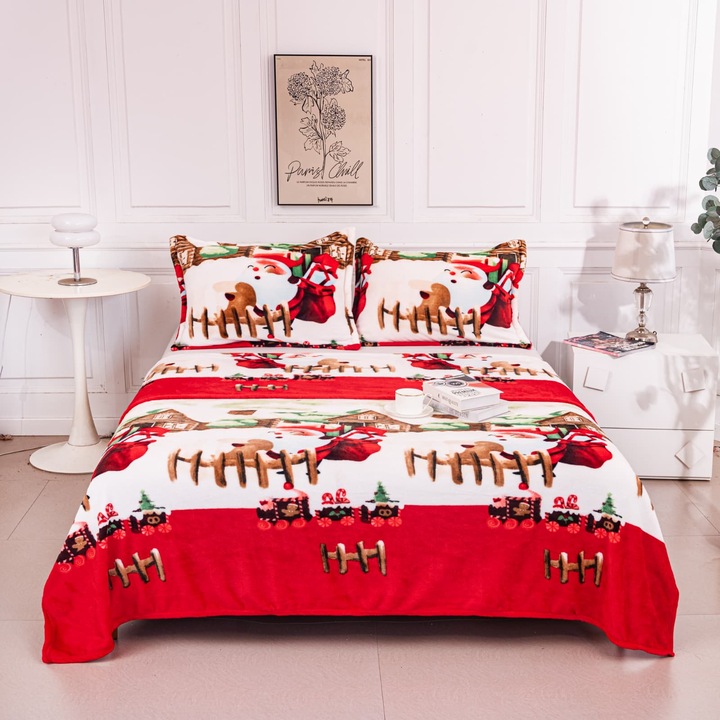 Set Patura Cocolino CHIRASO, 200x230 cm, rosu-alb, include 2 Fete de Perna 52x78 cm