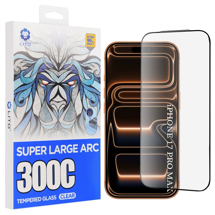 Folie telefon Lito D+ Max 300C, sticlă securizată, transparentă, pentru iPhone 17 Pro Max