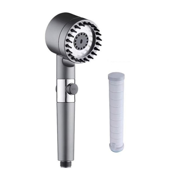 Para Dus, Gri Metalizat, Presiune reglabila, 3 Jeturi de Apa, Plastic, 7.5x25.5cm, 1/2"