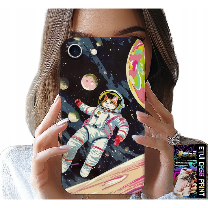 Tok iPhone SE-hez, World Case, űrhajós macska, szilikon, többszínű