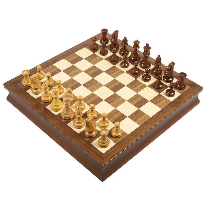 Set de sah Italfama, 42x42cm, piese din lemn de acacia, 8.3cm rege, cu sertare pentru depozitare