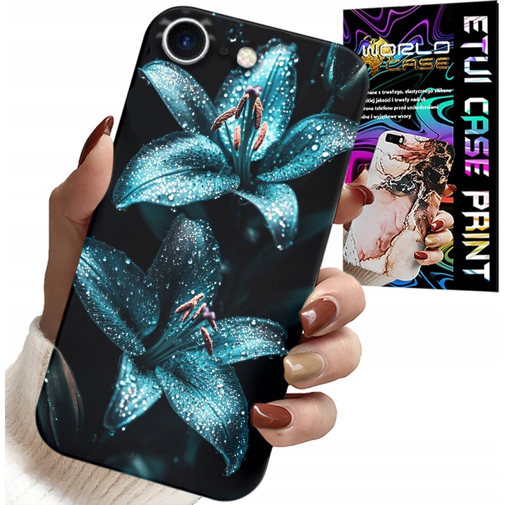 Caz pentru iPhone SE/SE2, World Case, turcoaz cu flori, silicon