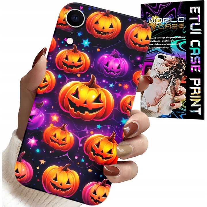 iPhone XR tok, World Case, Halloween, ijesztő tökök, szilikon, személyre szabható