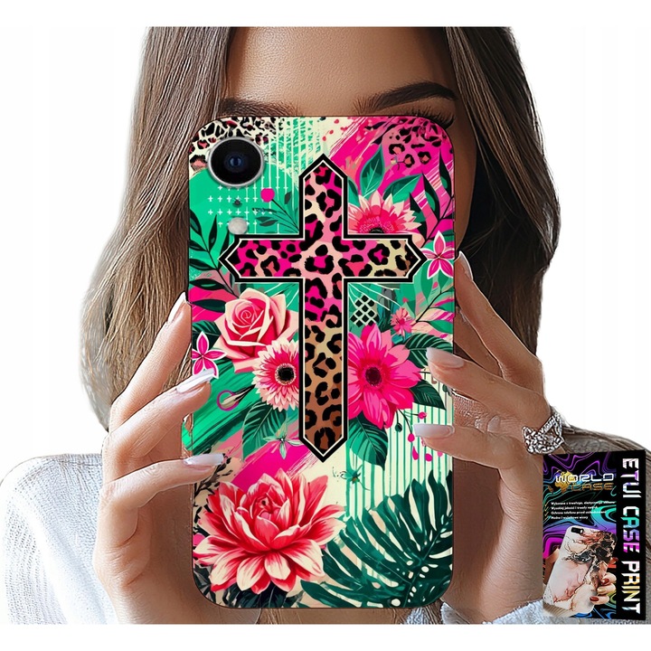 Telefon tok, World Case, iPhone XR-hez, kereszt, rózsa mintás, szilikon