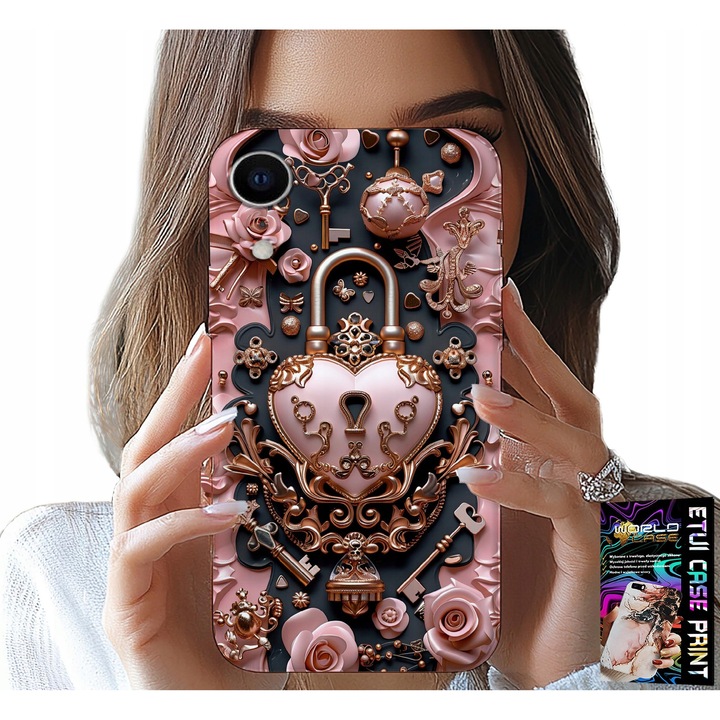 Carcasă pentru telefon, World Case, iPhone XR, imprimeu lacat inimă trandafir, silicon