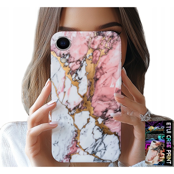 Telefontok, World Case, iPhone XR, rózsaszín és fehér márvány, szilikon
