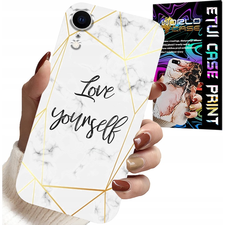 Telefon tok, World Case, Marble, fehér arany kerettel, szilikon, kompatibilis iPhone XR