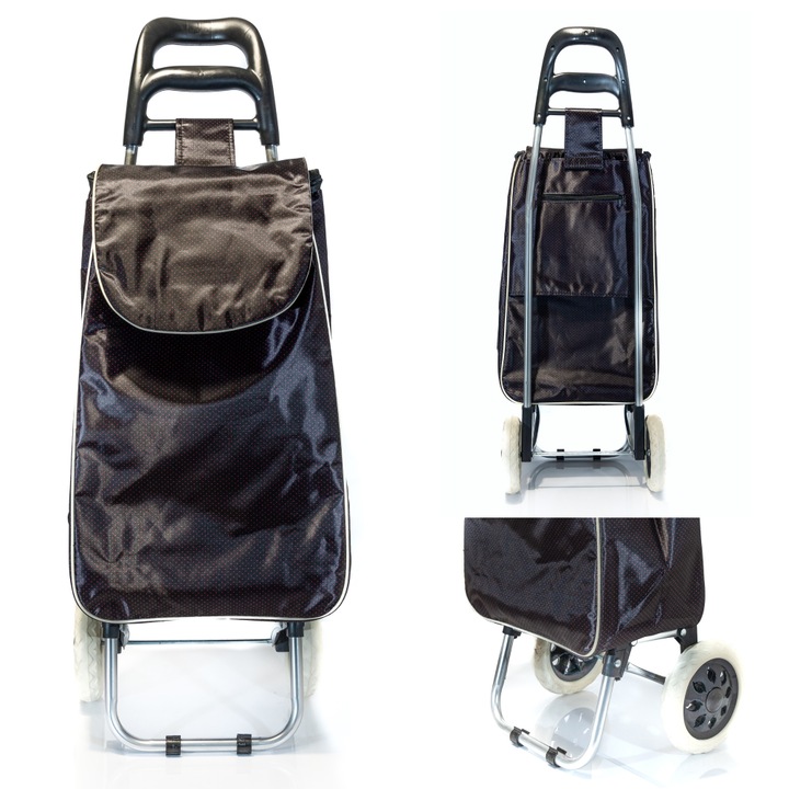 Carucior de cumparaturi, Piselli, negru cu buline rosii, 54x32x20cm, 35L