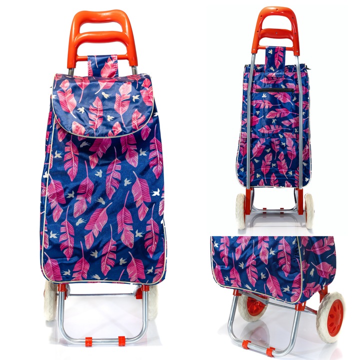 Чанта за пазаруване на колела, Пера, 35L, синьо-розово, 54x32x20см