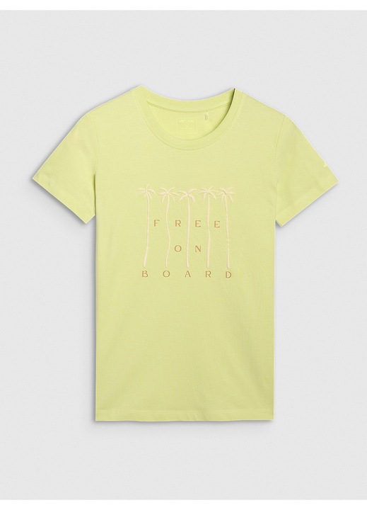 4F póló, halványsárga, hawaii mintás, pamut, Halványsárga