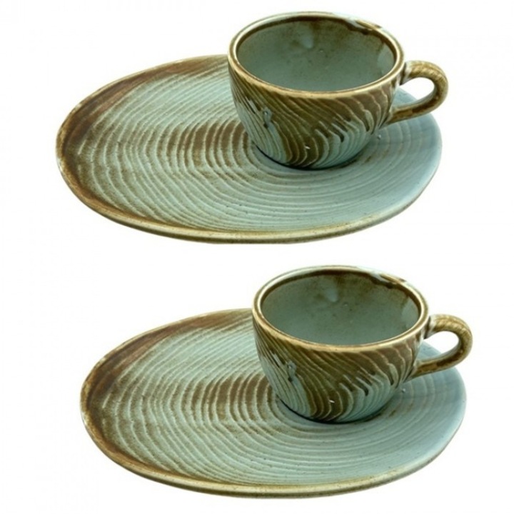 Set pentru cafea 4 piese, Culinaro River, portelan, cesti 200ml cu farfurioare