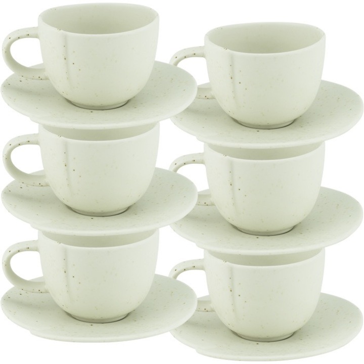 Set 6 cesti 90ml cu farfurie cafea din portelan Culinaro Hazel