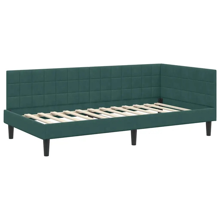 Pat de colt VidaXL, 100x200 cm, verde inchis, design modern, usor de intretinut