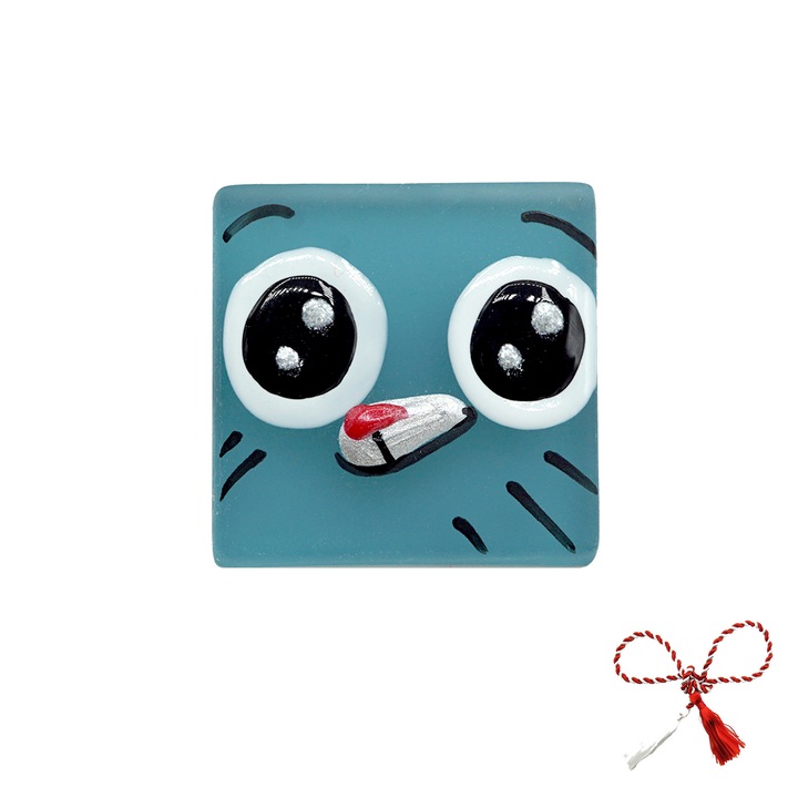 Brosa Pisica Gumball, martisor pictat pe sticla mata, Regalo 2, 5 cm