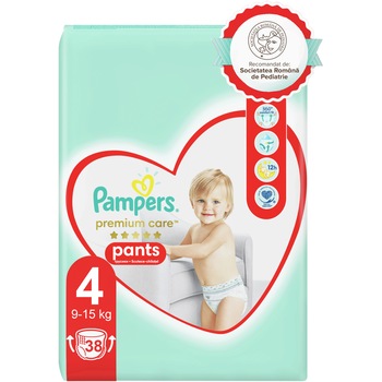 Scutece-chilotel Pampers Premium Care Pants Value Pack Marimea 4, 9-15 kg, 38 buc Scutece-chilotel Pampers Premium Care Pants Value Pack Marimea 4, 9-15 kg, 38 buc