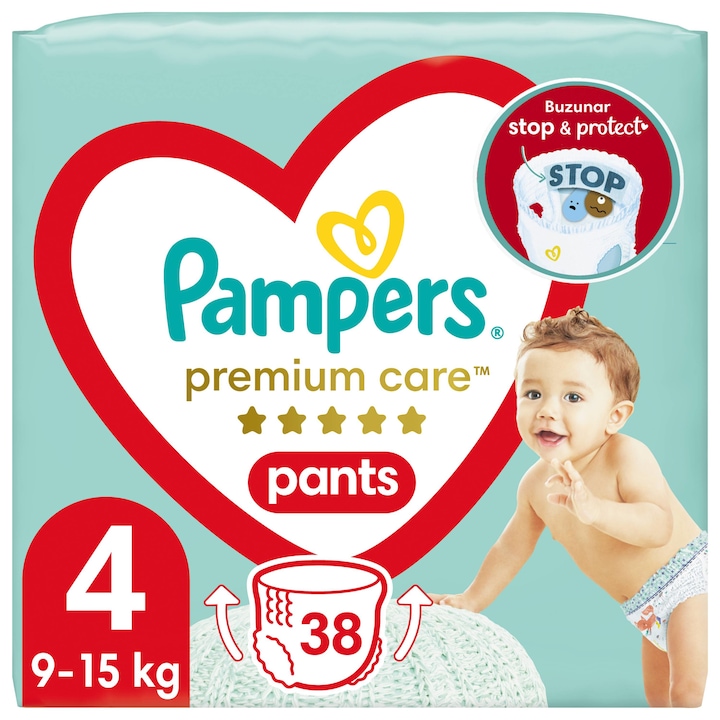 Scutece-chilotel Premium Care Pants Value Pack, marimea 4, 9-15 kg, 38 buc, Pampers