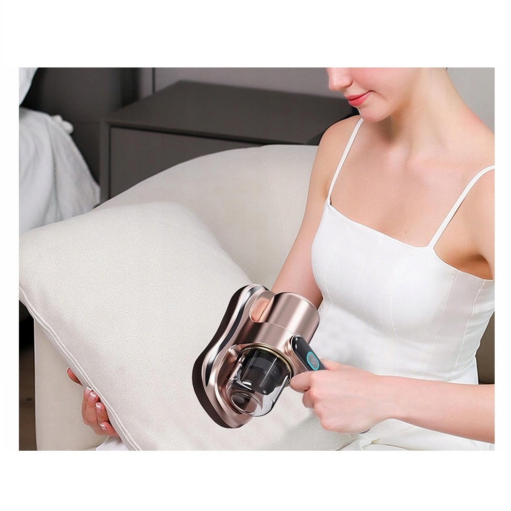Aspirator antiacarieni pentru persoanele cu alergii, cu raze UV si filtru HEPA KESNUP, reincarcabil la USB, ideal pentru dormitor, lenjerie de pat, perne, canapea, saltea, par animale si praf, pentru curatarea covoarelor, capacitate 0.5L, Rose Gold
