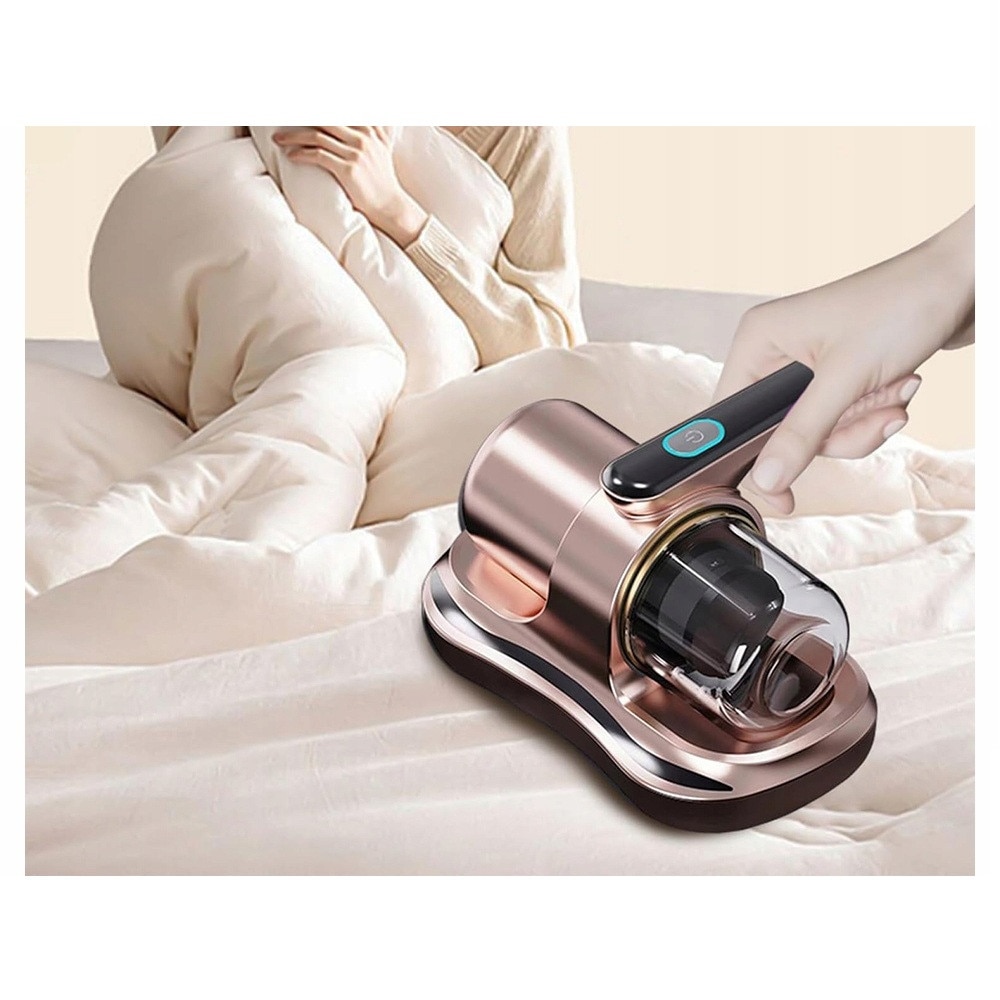 Aspirator antiacarieni pentru persoanele cu alergii, cu raze UV si filtru HEPA KESNUP, reincarcabil la USB, ideal pentru dormitor, lenjerie de pat, perne, canapea, saltea, par animale si praf, pentru curatarea covoarelor, capacitate 0.5L, Rose Gold