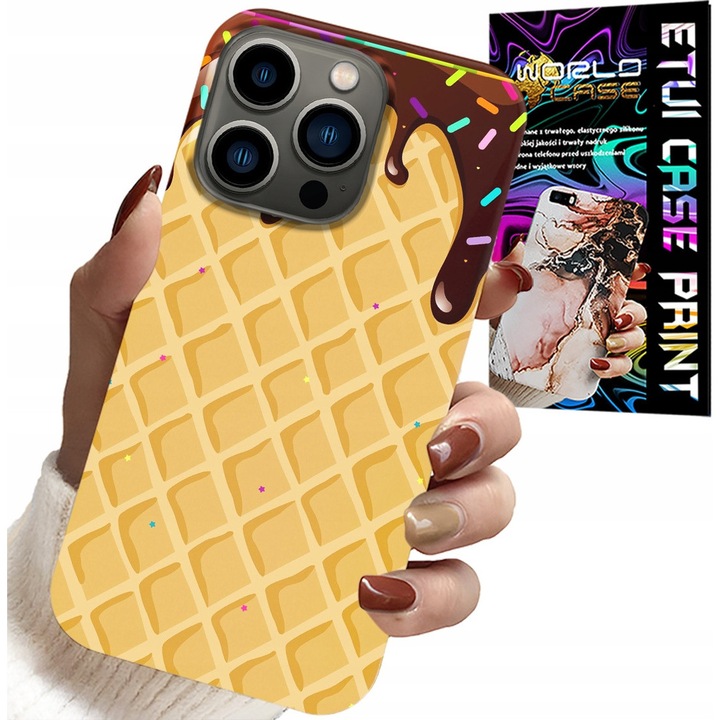 Husă pentru iPhone 15 Pro Max, World Case, motiv vafe acoperite cu ciocolată, silicon