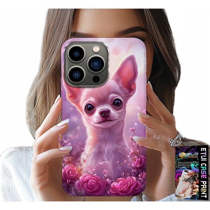 iPhone 15 Pro tok, World Case, rózsaszín virágokkal, szilikon