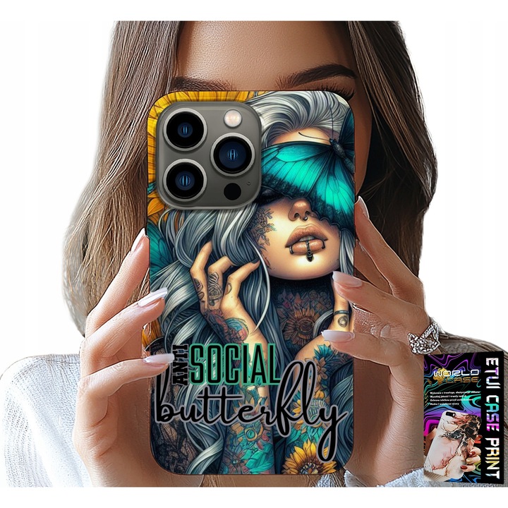 Carcasă pentru iPhone 15 Pro Max, World Case, anti social, fluture, feminin, silicon