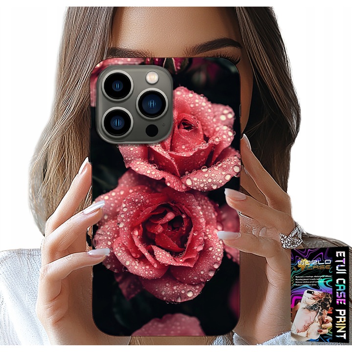 Tok iPhone 15 Pro, World Case, rózsaszín rózsák, virágmintás, szilikon