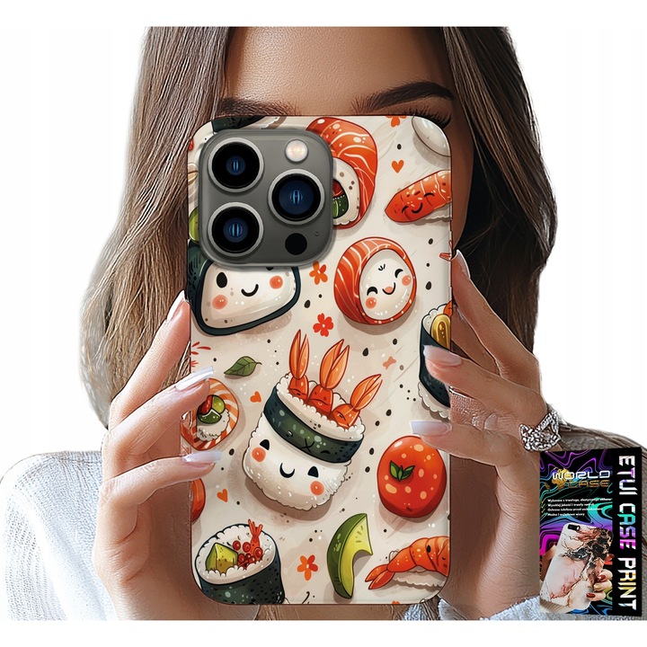 Tok iPhone 16 Pro Max-hoz, World Case, sushi mintás, szilikon, színes