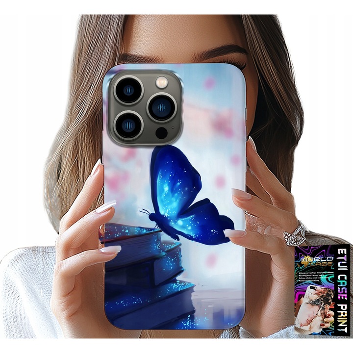 Husă pentru iPhone 15 Pro Max, World Case, fluture albastru, silicone