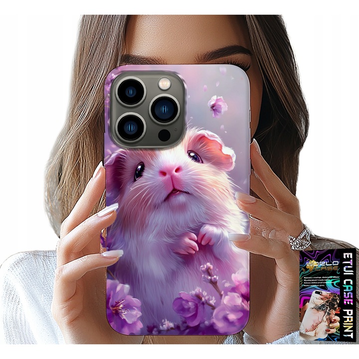 Carcasă pentru iPhone 15 Pro Max, World Case, silicon, imprimeu hamster, culoare multicolor