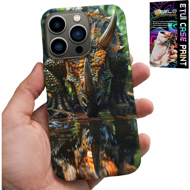 Husă pentru telefon, World Case, Dinozaur Triceratops, silicon, compatibil cu iPhone 15 Pro