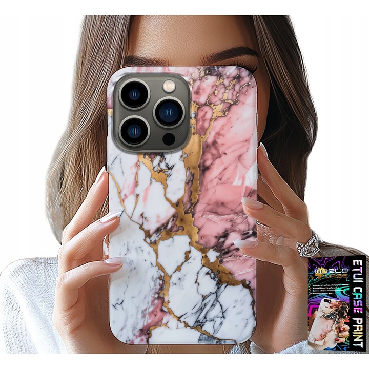 Husă pentru telefon, World Case, iPhone 15 Pro, marmură roz și albă, silicon